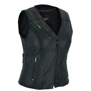 High Mileage Women XS Black Premium Cowhide Biker Leather Vest With Buckles